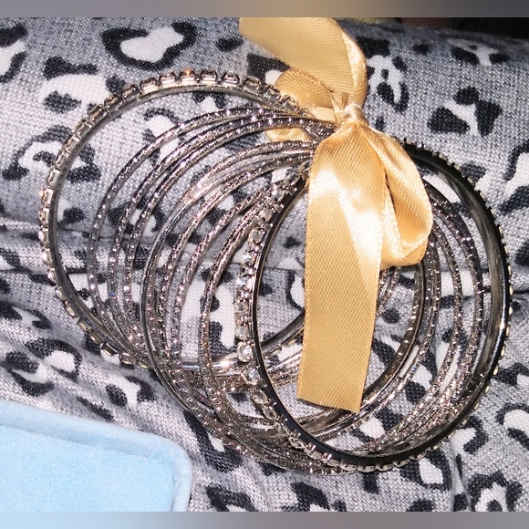 Silver Bangle Bracelets Set - Picture 3 of 5